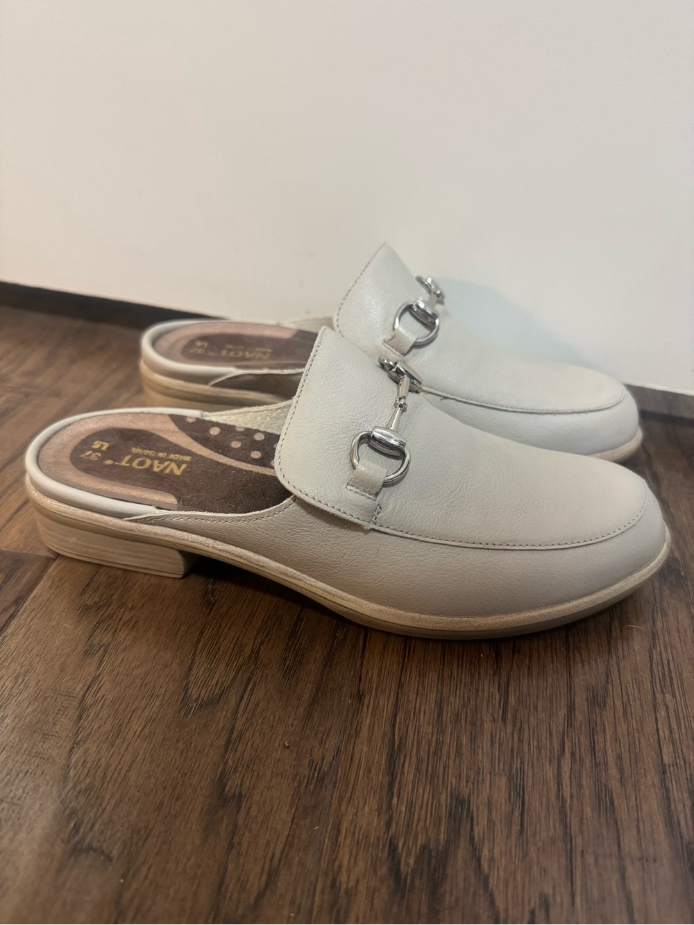 Naot Cream Leather Slip-On Mule with Silver Horsebit